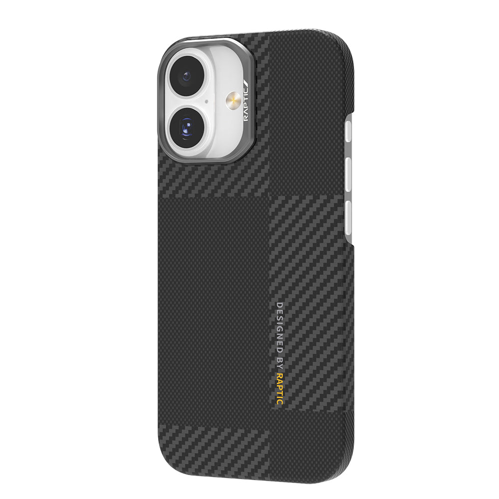 Apple iPhone 17 Kılıf M-safe Şarj Özellikli 600D Metal Kamera Çerçeveli Raptic Aramid Fiber Geotik Serisi Kapak Siyah