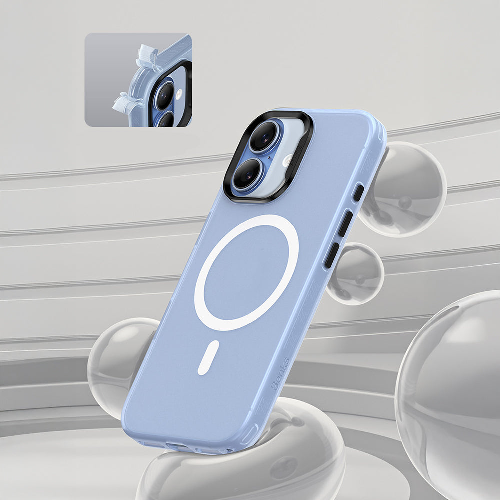 Apple iPhone 17 Kılıf M-safe Şarj Özellikli Benks Lucid Armor Kapak Açık Mavi
