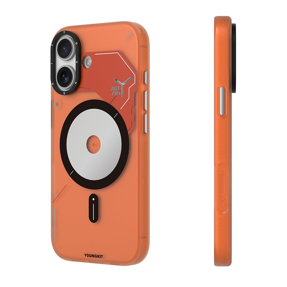 Apple iPhone 17 Kılıf M-safe Şarj Özellikli Disk Desenli Youngkit Disc Battle Kapak Turuncu
