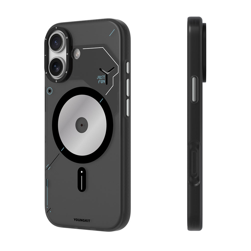 Apple iPhone 17 Kılıf M-safe Şarj Özellikli Disk Desenli Youngkit Disc Battle Kapak Siyah