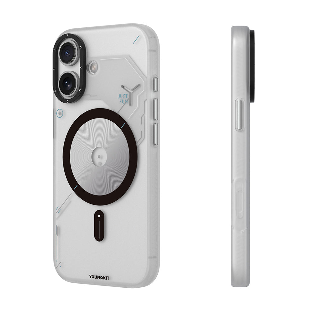 Apple iPhone 17 Kılıf M-safe Şarj Özellikli Disk Desenli Youngkit Disc Battle Kapak Gri