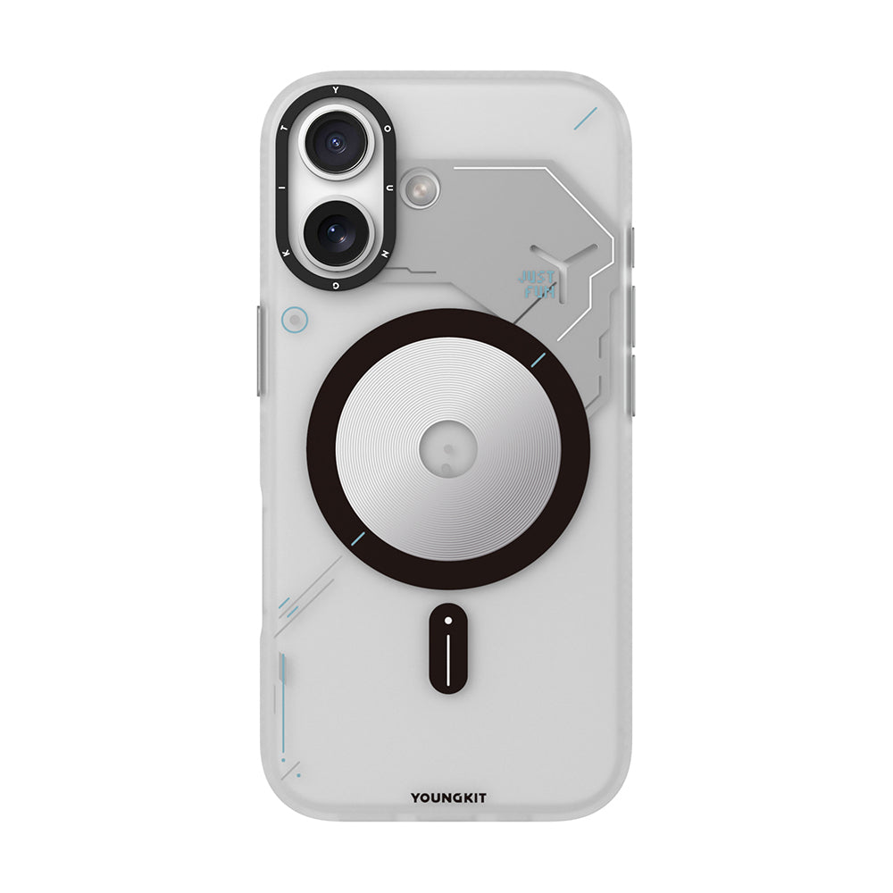 Apple iPhone 17 Kılıf M-safe Şarj Özellikli Disk Desenli Youngkit Disc Battle Kapak Gri