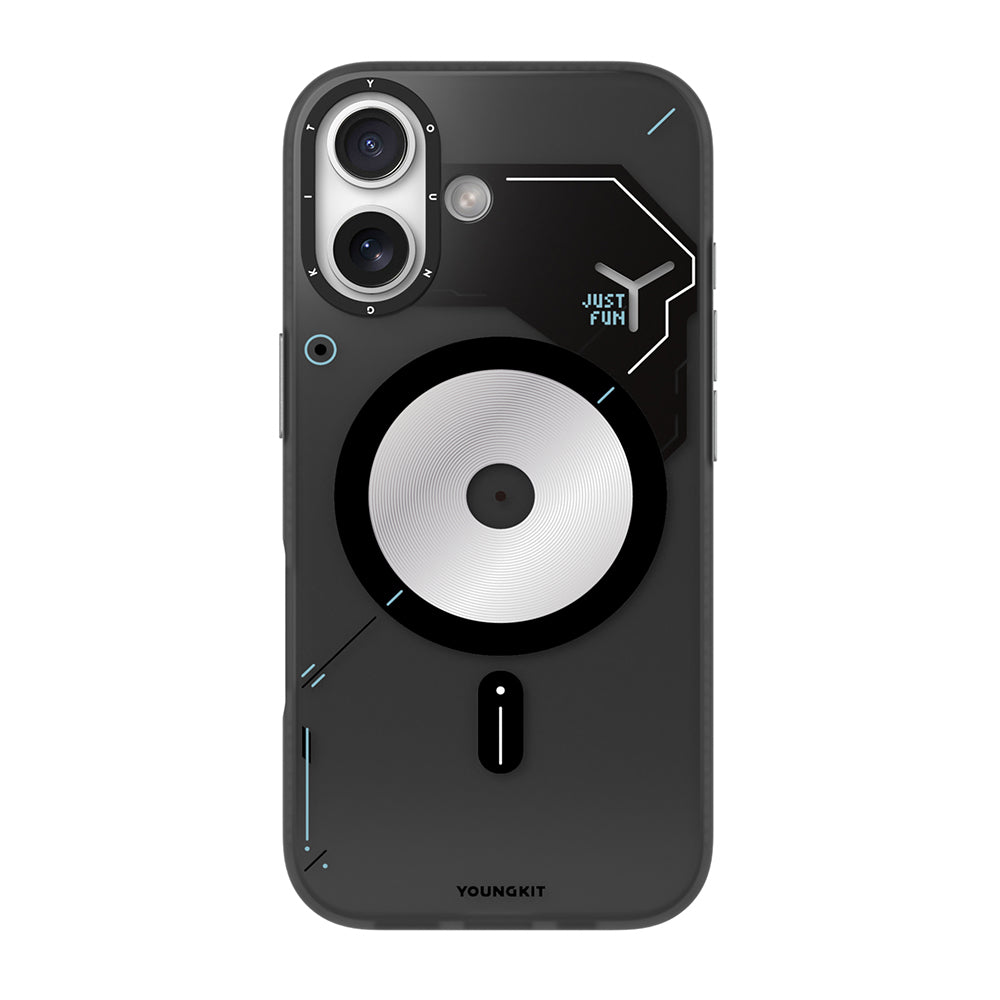 Apple iPhone 17 Kılıf M-safe Şarj Özellikli Disk Desenli Youngkit Disc Battle Kapak Siyah