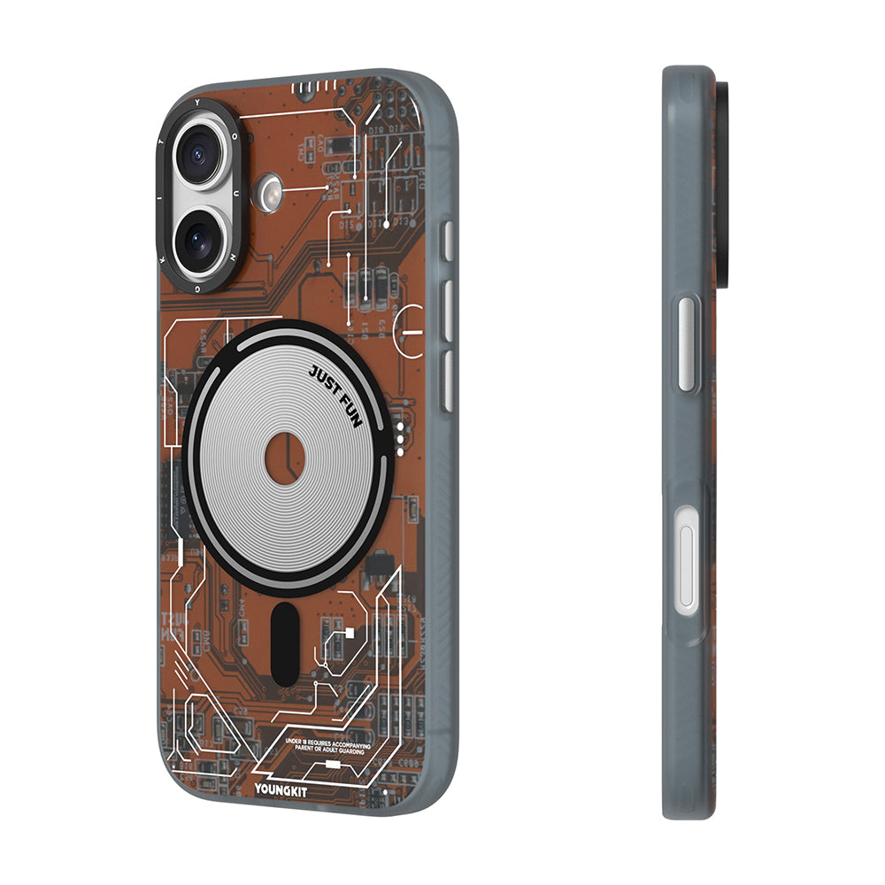 Apple iPhone 17 Kılıf M-safe Şarj Özellikli Kamera Denetim Butonlu Youngkit Technology Serisi Kapak Turuncu