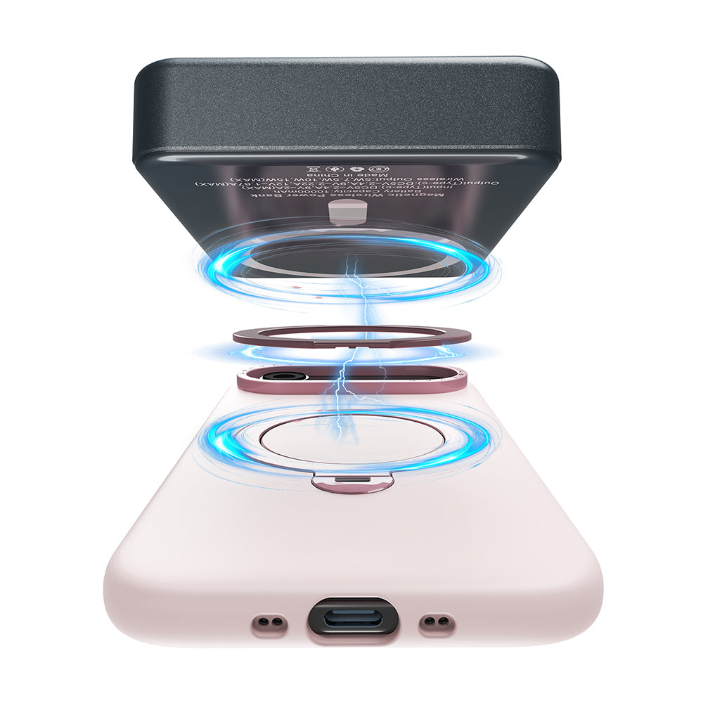 Apple iPhone 17 Kılıf M-safe Şarj Özellikli Metal Standlı Sıvı Silikon Lenyes CK223 Kapak Pembe