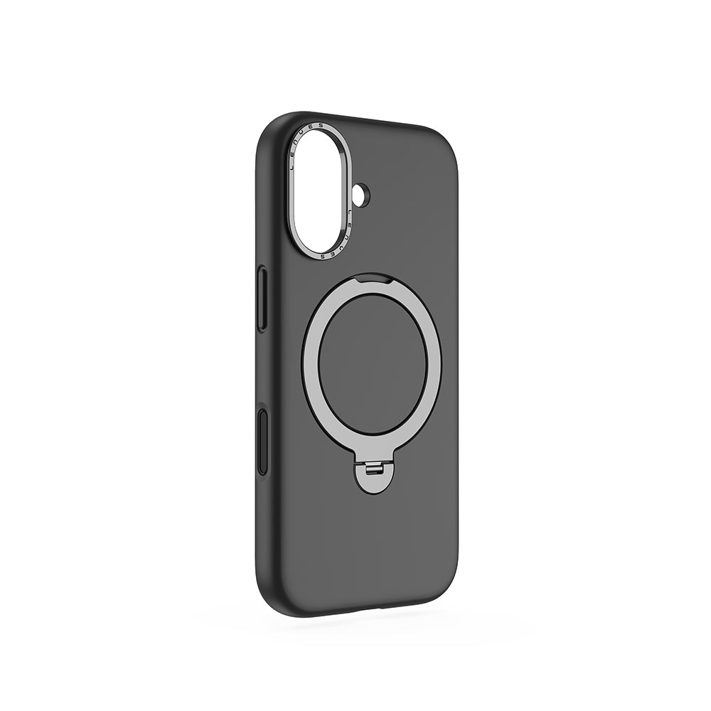 Apple iPhone 17 Kılıf M-safe Şarj Özellikli Metal Standlı Sıvı Silikon Lenyes CK223 Kapak Siyah