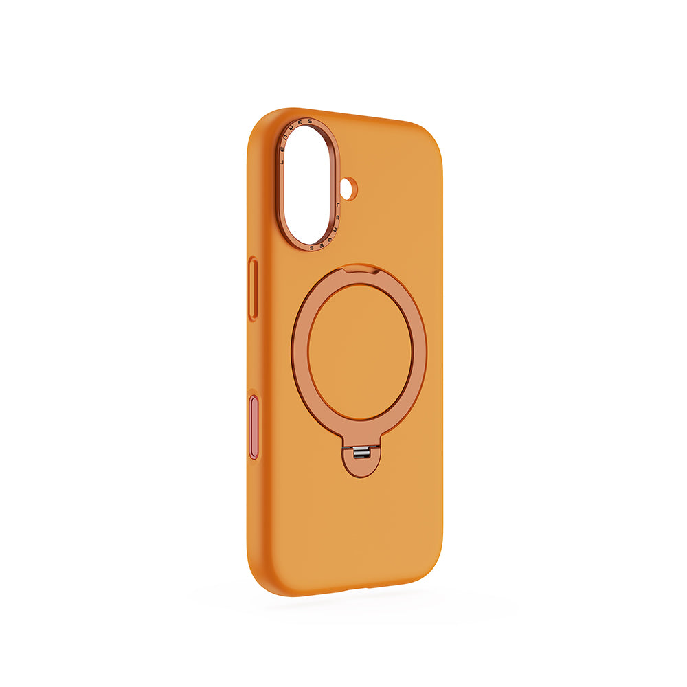 Apple iPhone 17 Kılıf M-safe Şarj Özellikli Metal Standlı Sıvı Silikon Lenyes CK223 Kapak Turuncu
