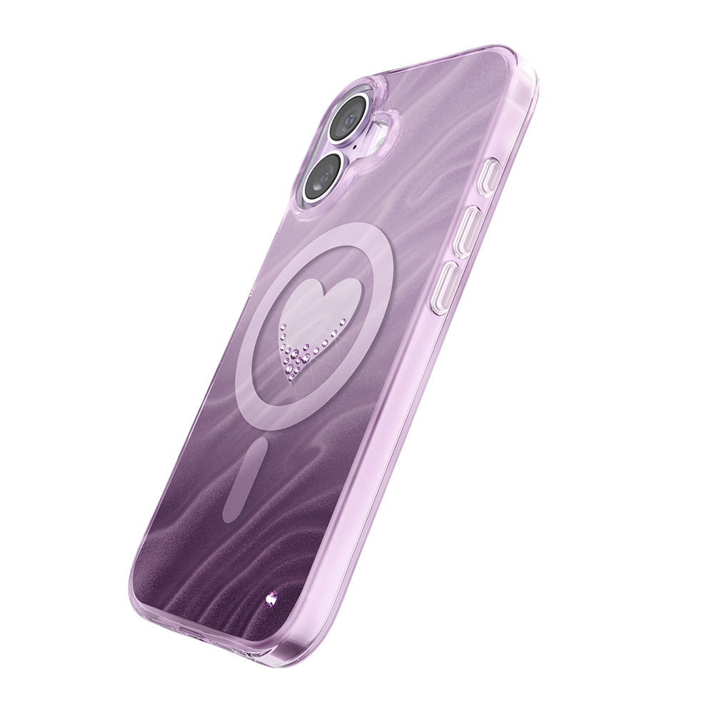 Apple iPhone 17 Kılıf M-Safe Şarj Özellikli Orjinal Swarovski Taşlı Zore Paris Rovix Sert PC Kapak Mor