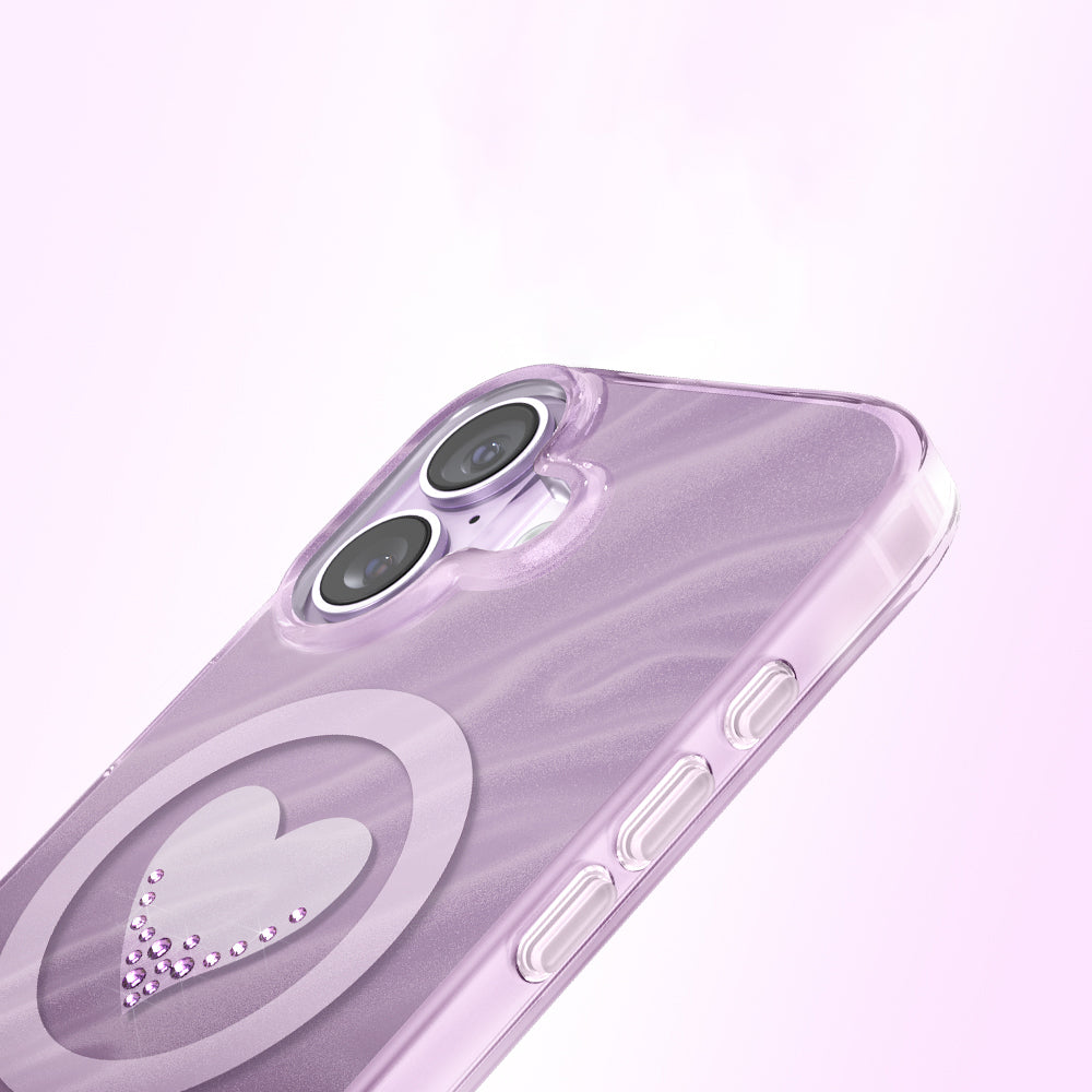 Apple iPhone 17 Kılıf M-Safe Şarj Özellikli Orjinal Swarovski Taşlı Zore Paris Rovix Sert PC Kapak Mor