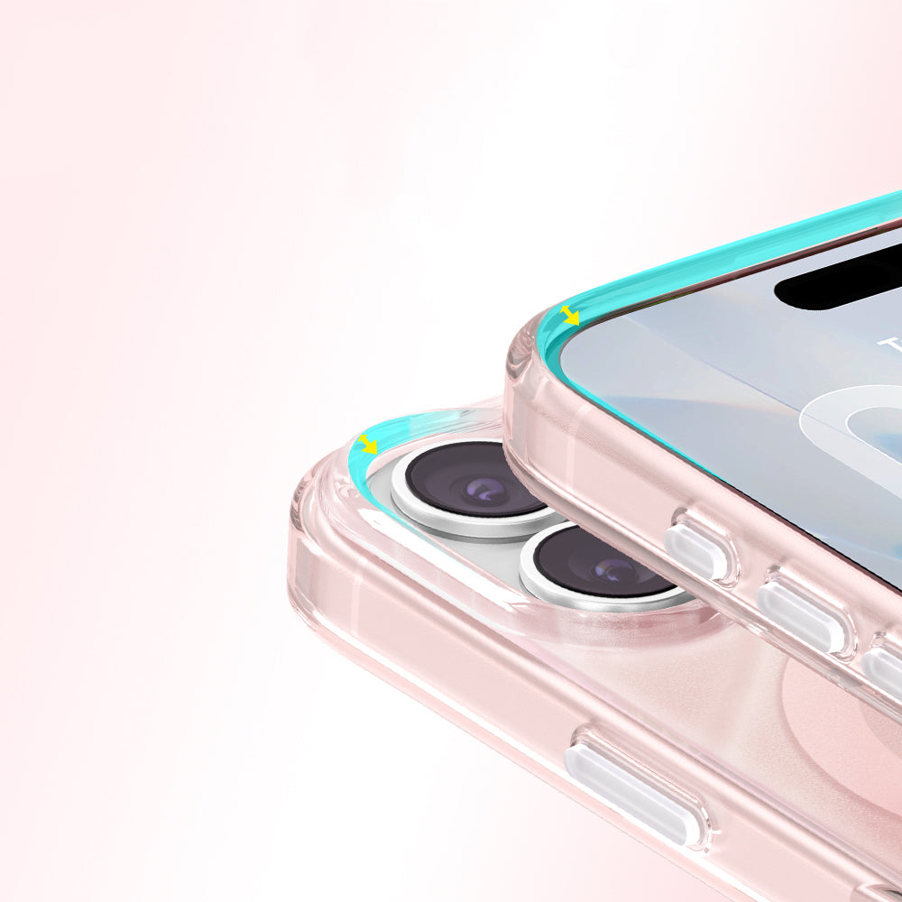 Apple iPhone 17 Kılıf M-Safe Şarj Özellikli Orjinal Swarovski Taşlı Zore Paris Rovix Sert PC Kapak Pembe