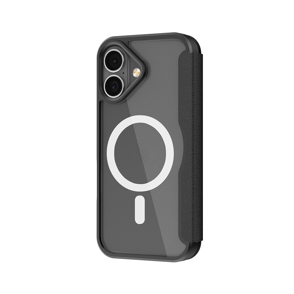 Apple iPhone 17 Kılıf M-Safe Şarj Özellikli Raptic Air Folio Şeffaf Kartlıklı Kapaklı Kılıf Siyah