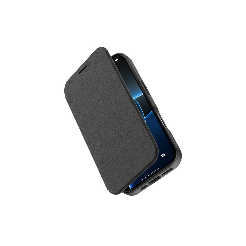 Apple iPhone 17 Kılıf M-Safe Şarj Özellikli Raptic Air Folio Şeffaf Kartlıklı Kapaklı Kılıf Siyah