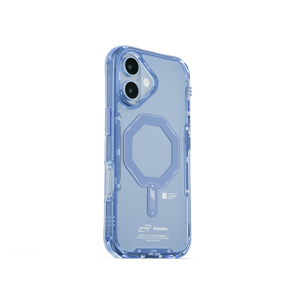 Apple iPhone 17 Kılıf M-safe Şarj Özellikli Şeffaf Airbag Tasarımlı Skinarma Saido Mag-Charge Kapak Mavi