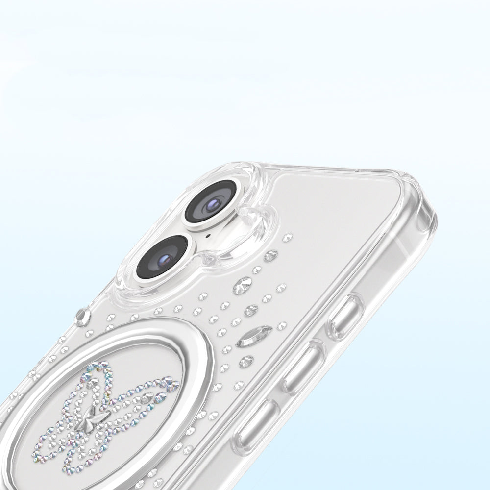 Apple iPhone 17 Kılıf M-Safe Şarj Özellikli Zore Paris Mova Sert PC Kapak Şeffaf-Beyaz
