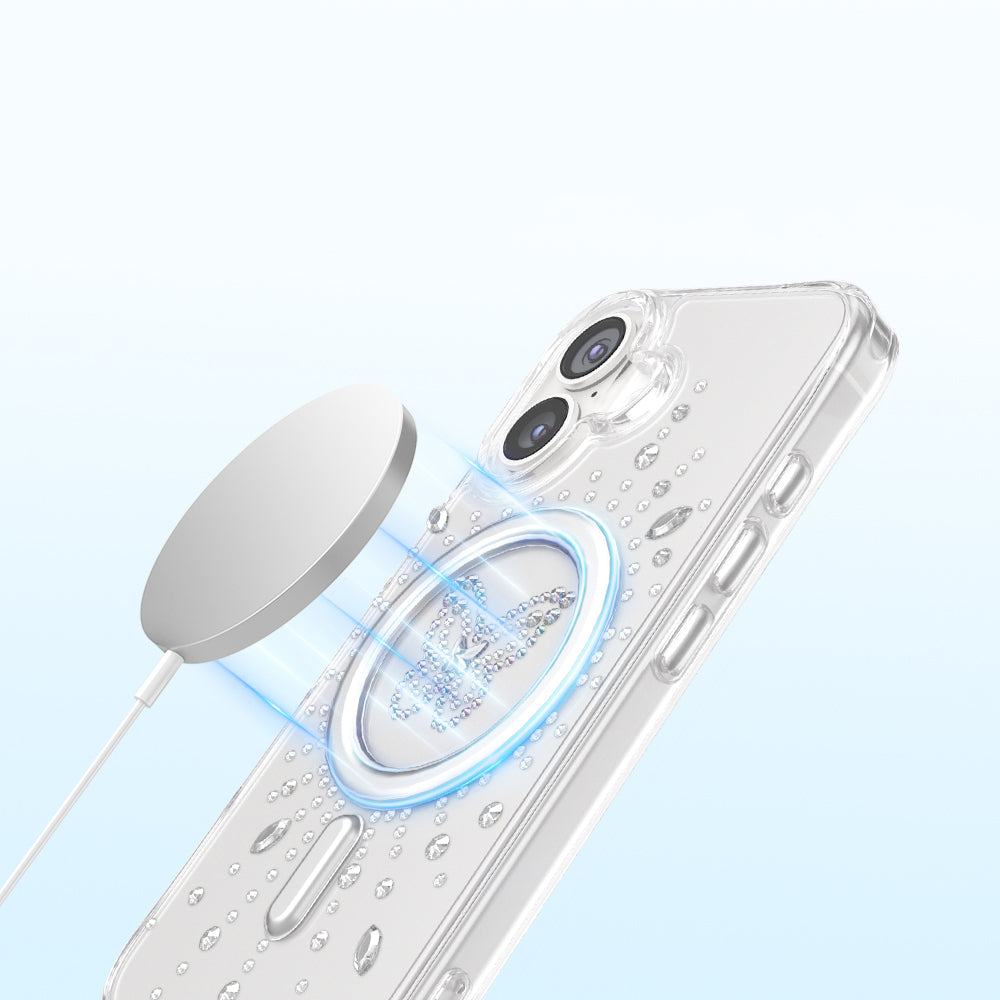Apple iPhone 17 Kılıf M-Safe Şarj Özellikli Zore Paris Mova Sert PC Kapak Şeffaf-Beyaz