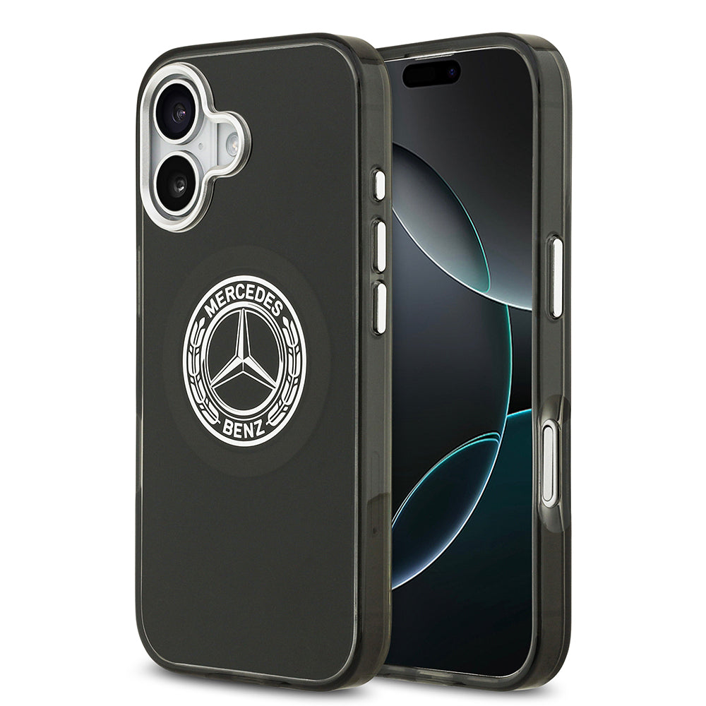 Apple iPhone 17 Kılıf Mercedes Benz Orjinal Lisanslı M-safe Şarj Özellikli Çift Katmanlı PC Nostaljik Yıldız Dizayn Kapak Siyah