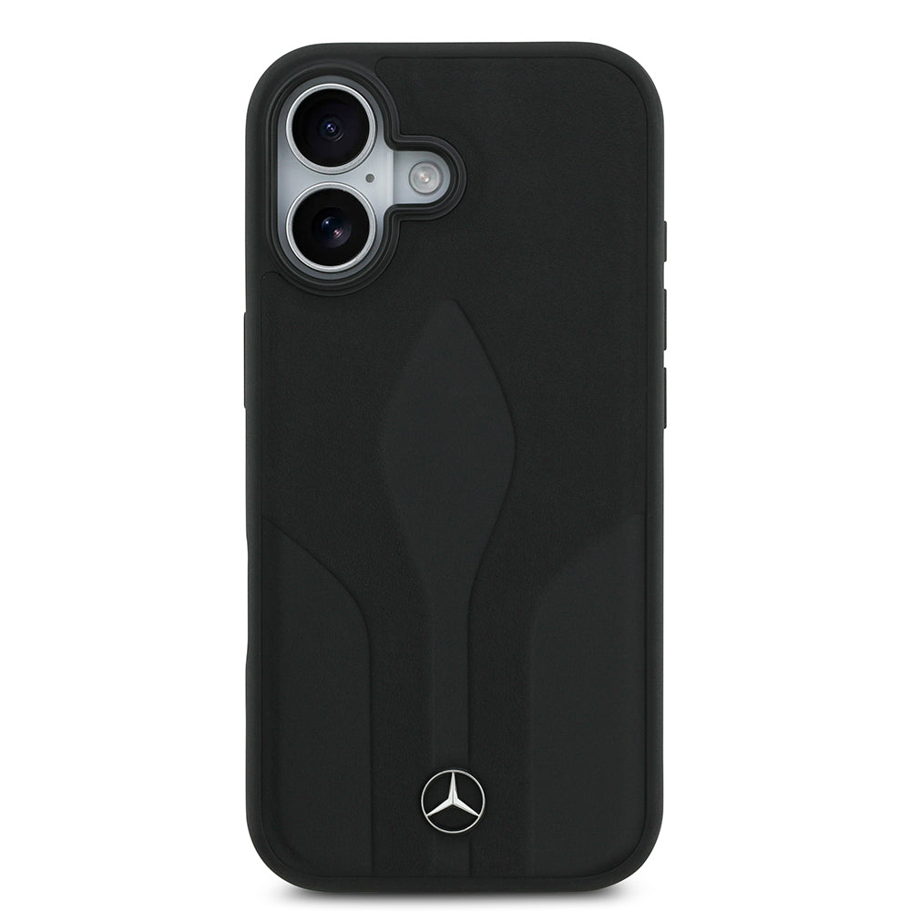 Apple iPhone 17 Kılıf Mercedes Benz Orjinal Lisanslı M-safe Şarj Özellikli Dokulu Desenli Deri Kapak Siyah