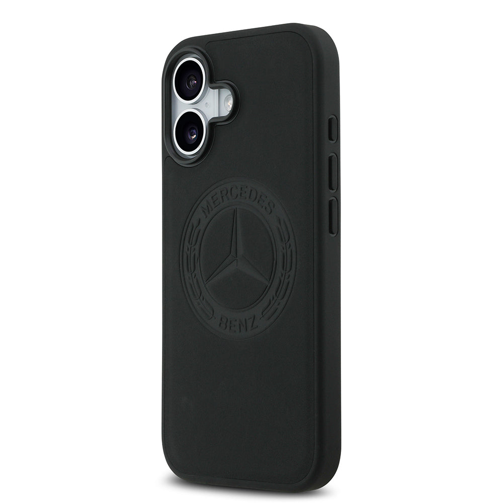 Apple iPhone 17 Kılıf Mercedes Benz Orjinal Lisanslı M-safe Şarj Özellikli Hakiki Deri Nostaljik Yıldız Dizayn Kapak Siyah