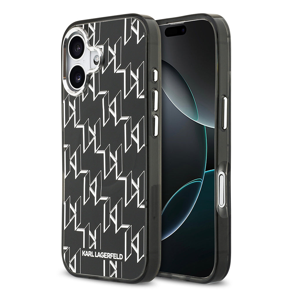 Apple iPhone 17 Kılıf Orjinal Lisanslı M-safe Şarj Özellikli Karl Lagerfeld IML Baskılı Monogram Dizayn Kapak Siyah