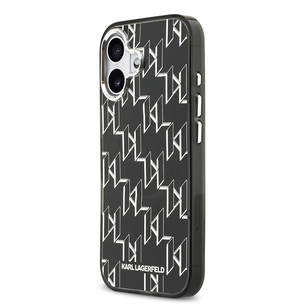 Apple iPhone 17 Kılıf Orjinal Lisanslı M-safe Şarj Özellikli Karl Lagerfeld IML Baskılı Monogram Dizayn Kapak Siyah