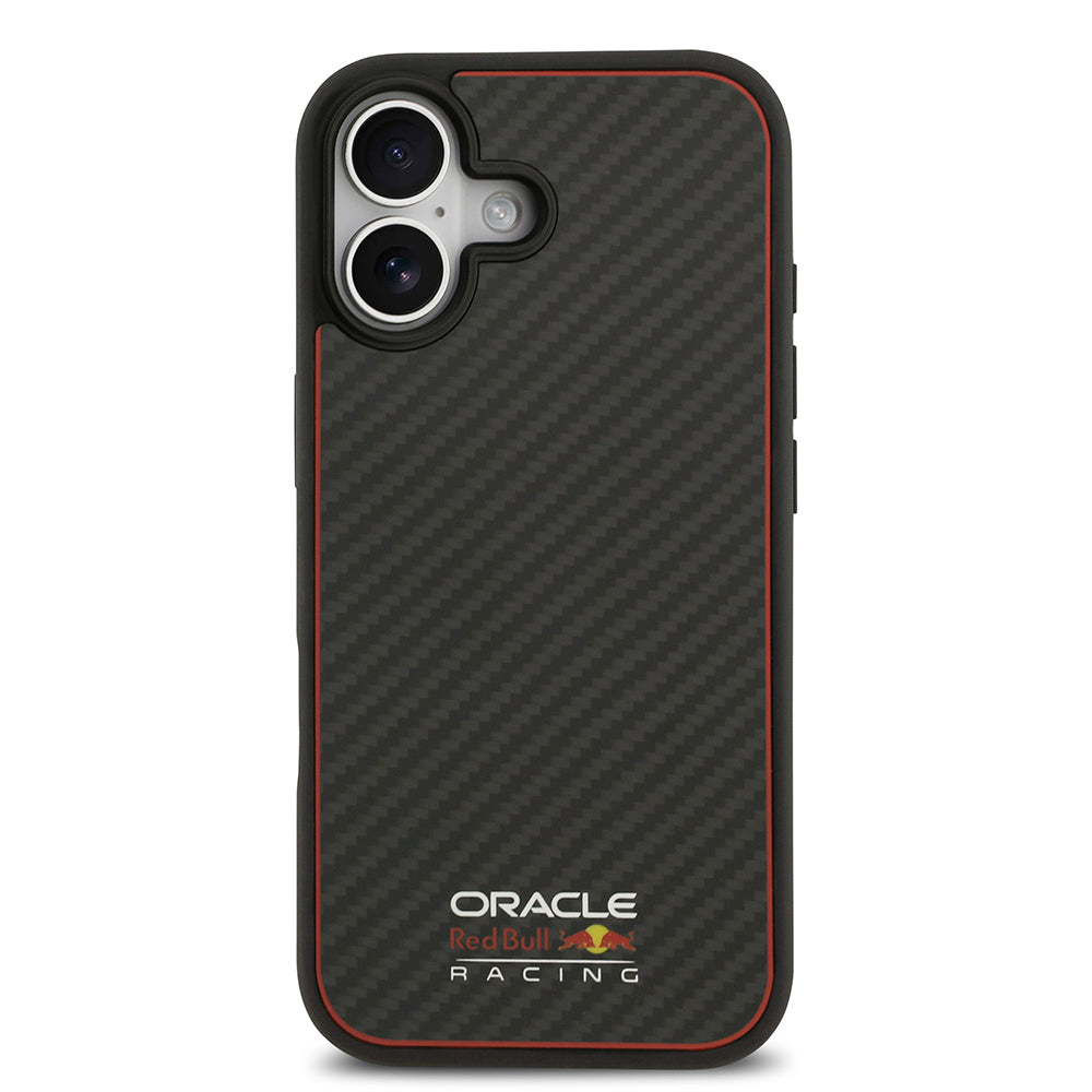 Apple iPhone 17 Kılıf Redbull Orjinal Lisanslı M-safe Şarj Özellikli Karbon Fiber Parlayan Logolu Kevlar Kapak Siyah