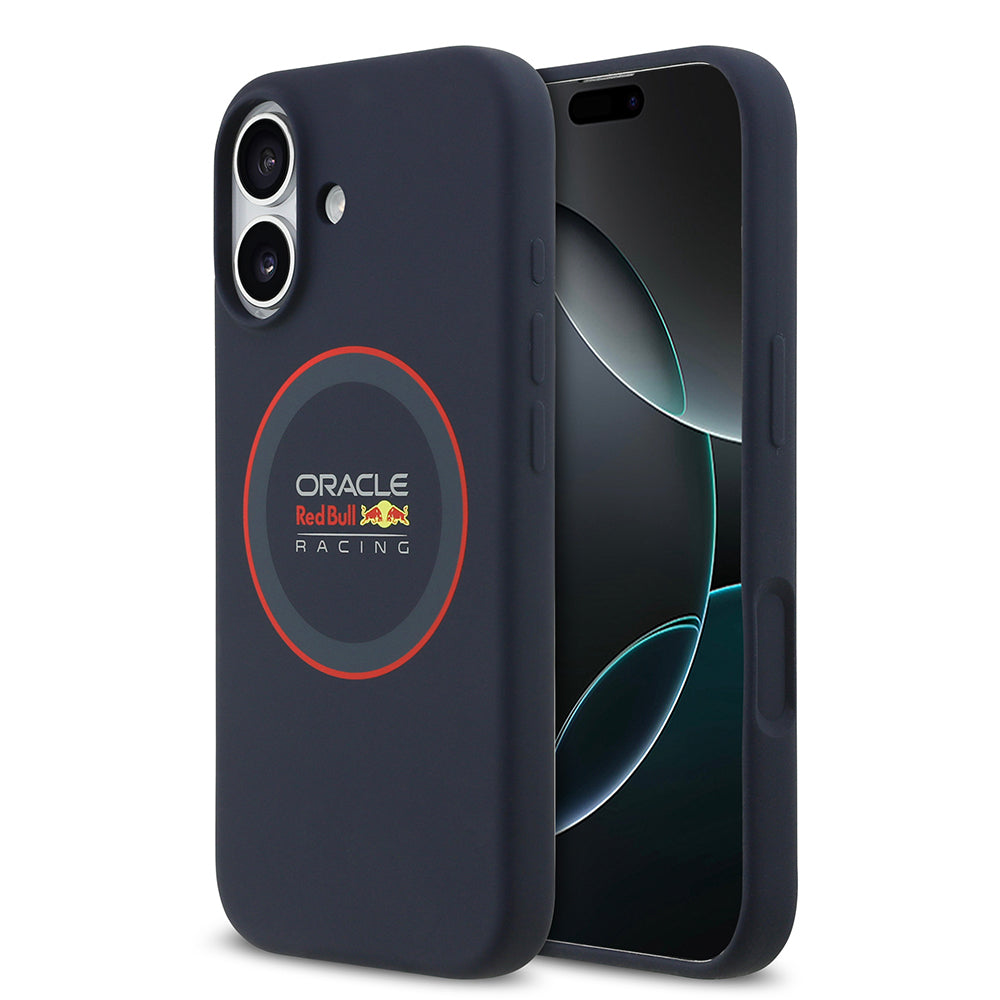 Apple iPhone 17 Kılıf Redbull Orjinal Lisanslı M-safe Şarj Özellikli Kırmızı Halka ve Logo Silikon Kapak Lacivert