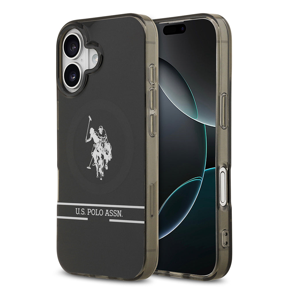 Apple iPhone 17 Kılıf U.S. Polo Assn. Orjinal Lisanslı M-safe Şarj Özellikli IML Double Horse Stripe Logolu Kapak Siyah