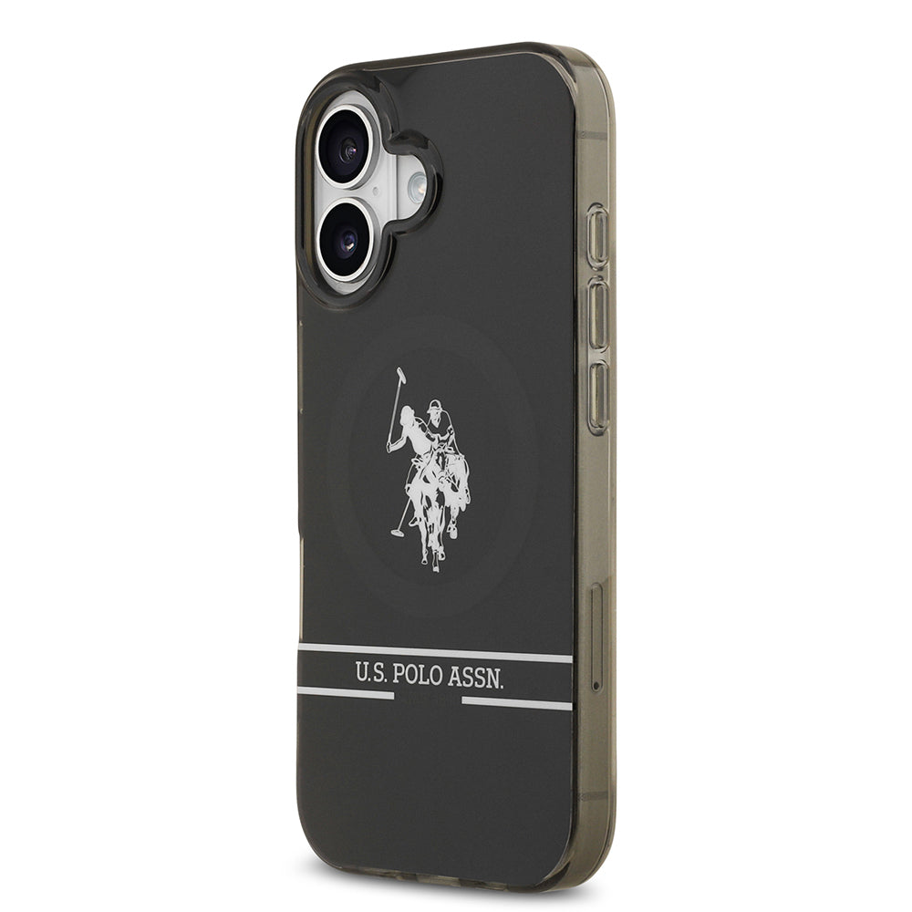 Apple iPhone 17 Kılıf U.S. Polo Assn. Orjinal Lisanslı M-safe Şarj Özellikli IML Double Horse Stripe Logolu Kapak Siyah