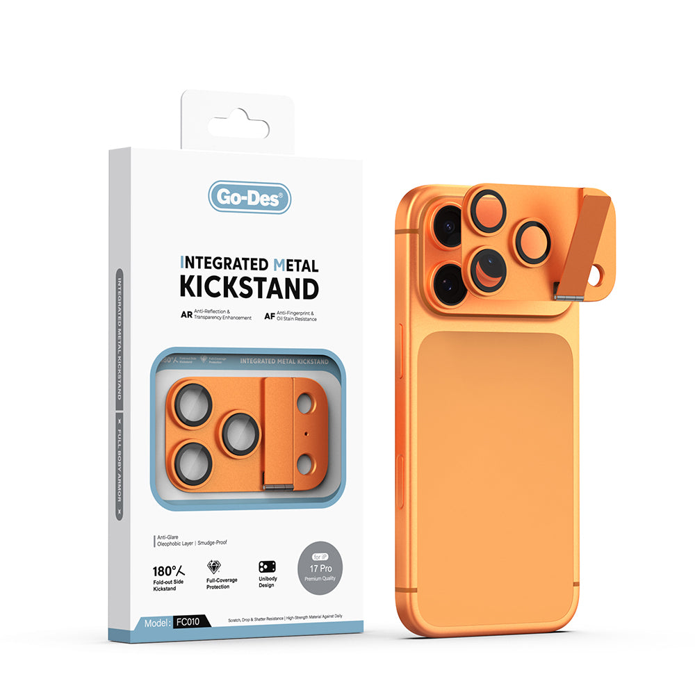 Apple iPhone 17 Pro Go Des CL-23 Anti Reflective Standlı Kamera Lens Koruyucu Turuncu