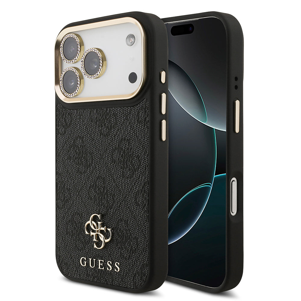 Apple iPhone 17 Pro Guess Orjinal Lisanslı 4G ve Yazı Logolu Kılıf + Ekran Koruyucu + Lens Koruyucu 3in1 Aksesuar Seti Siyah