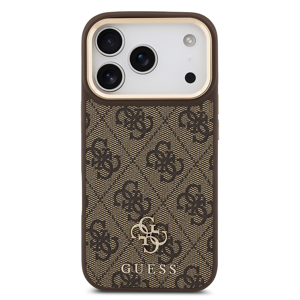 Apple iPhone 17 Pro Guess Orjinal Lisanslı 4G ve Yazı Logolu Kılıf + Ekran Koruyucu + Lens Koruyucu 3in1 Aksesuar Seti Kahverengi