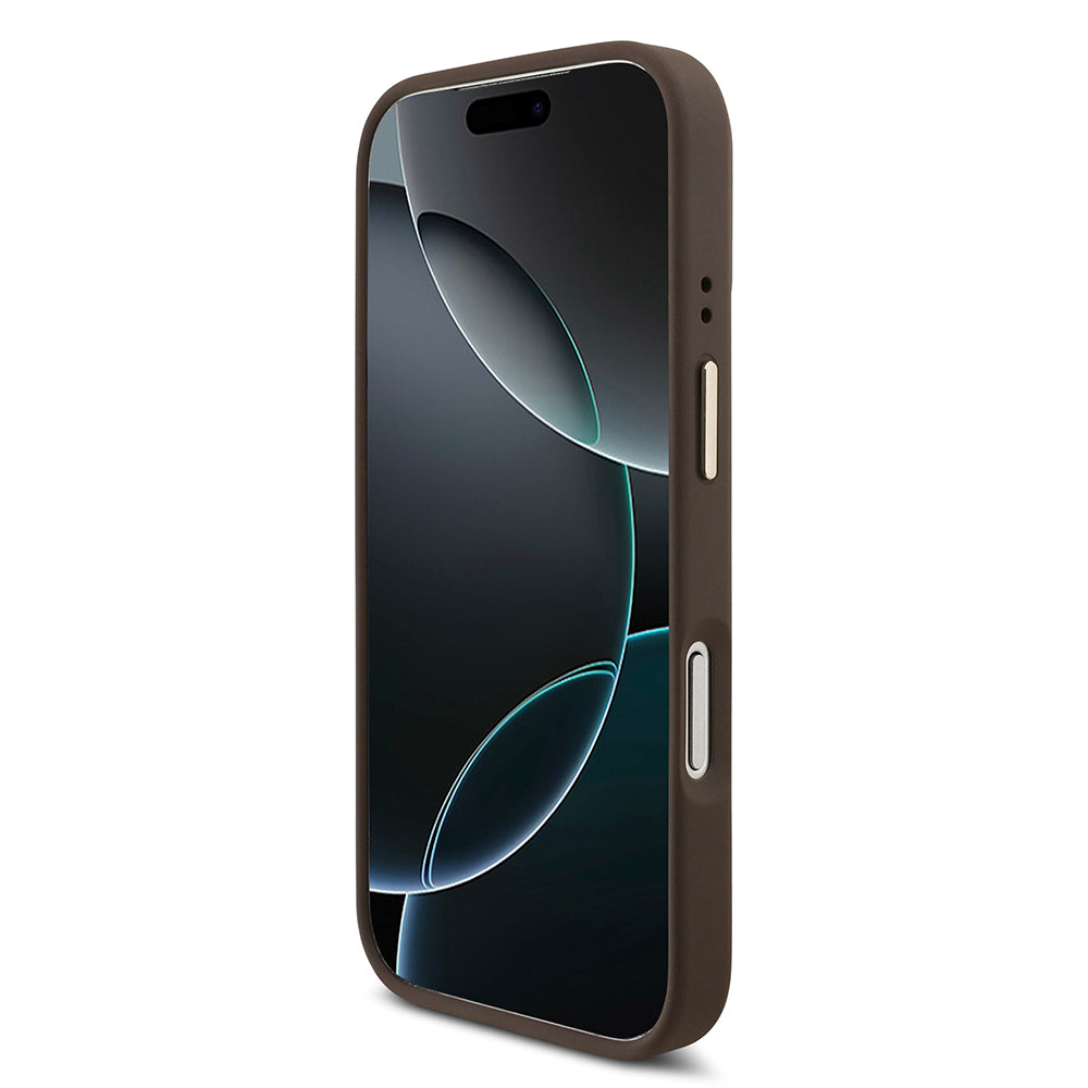 Apple iPhone 17 Pro Guess Orjinal Lisanslı 4G ve Yazı Logolu Kılıf + Ekran Koruyucu + Lens Koruyucu 3in1 Aksesuar Seti Kahverengi