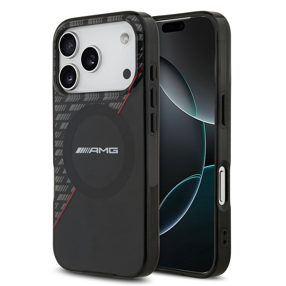 Apple iPhone 17 Pro Kılıf AMG Orjinal Lisanslı M-safe Şarj Özellikli Çift Katmanlı Kırmızı Çapraz Çizgili Kapak Siyah-Kırmızı