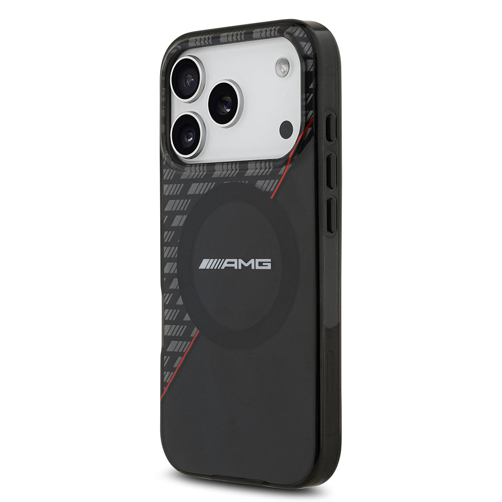Apple iPhone 17 Pro Kılıf AMG Orjinal Lisanslı M-safe Şarj Özellikli Çift Katmanlı Kırmızı Çapraz Çizgili Kapak Siyah-Kırmızı