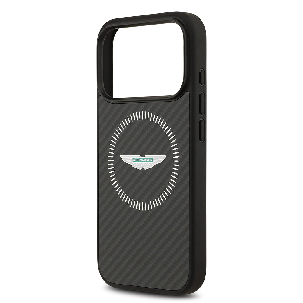 Apple iPhone 17 Pro Kılıf Aston Martin Orjinal Lisanslı M-safe Şarj Özellikli Karbon Fiber Kevlar Kapak Siyah