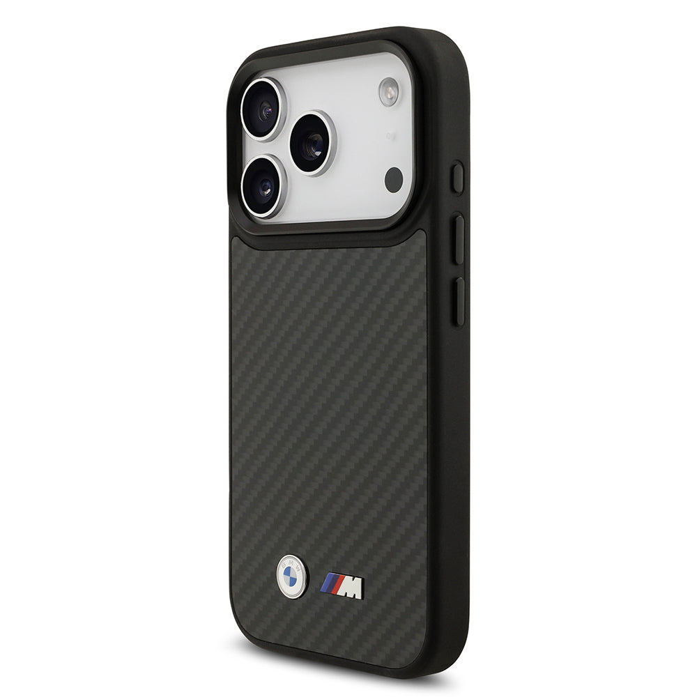 Apple iPhone 17 Pro Kılıf BMW Orjinal Lisanslı M-safe Şarj Özellikli Karbon Fiber Metal Logolu Kevlar Kapak Siyah