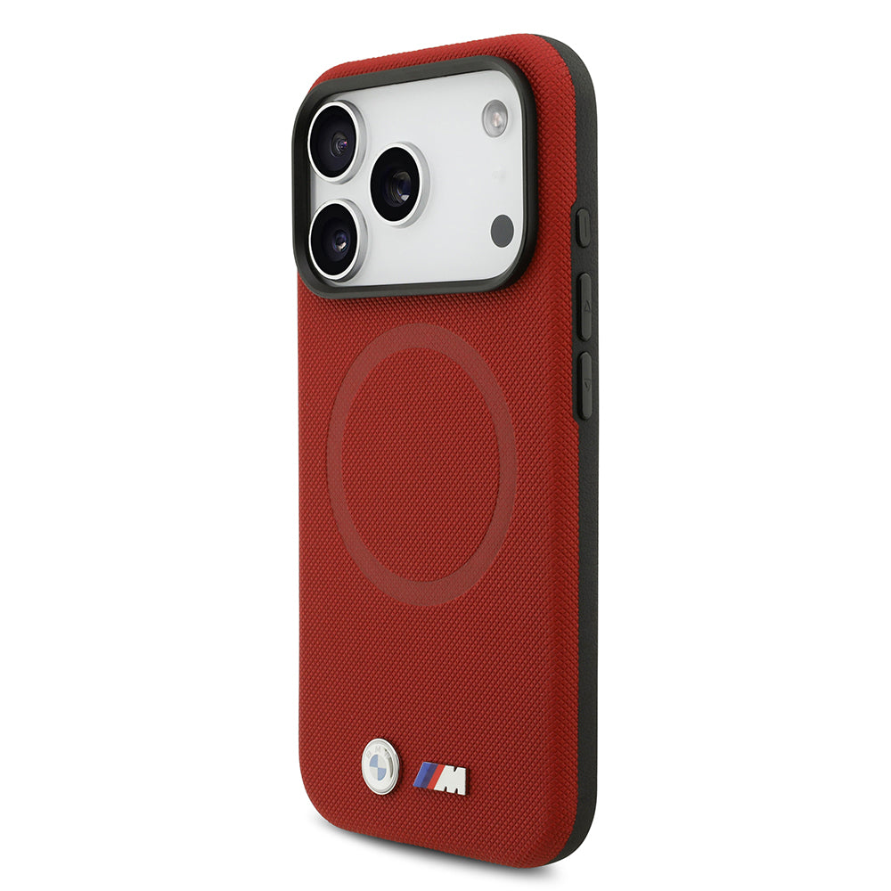 Apple iPhone 17 Pro Kılıf BMW Orjinal Lisanslı M-safe Şarj Özellikli Metal Logolu Delikli M Dizayn Deri Kapak Kırmızı