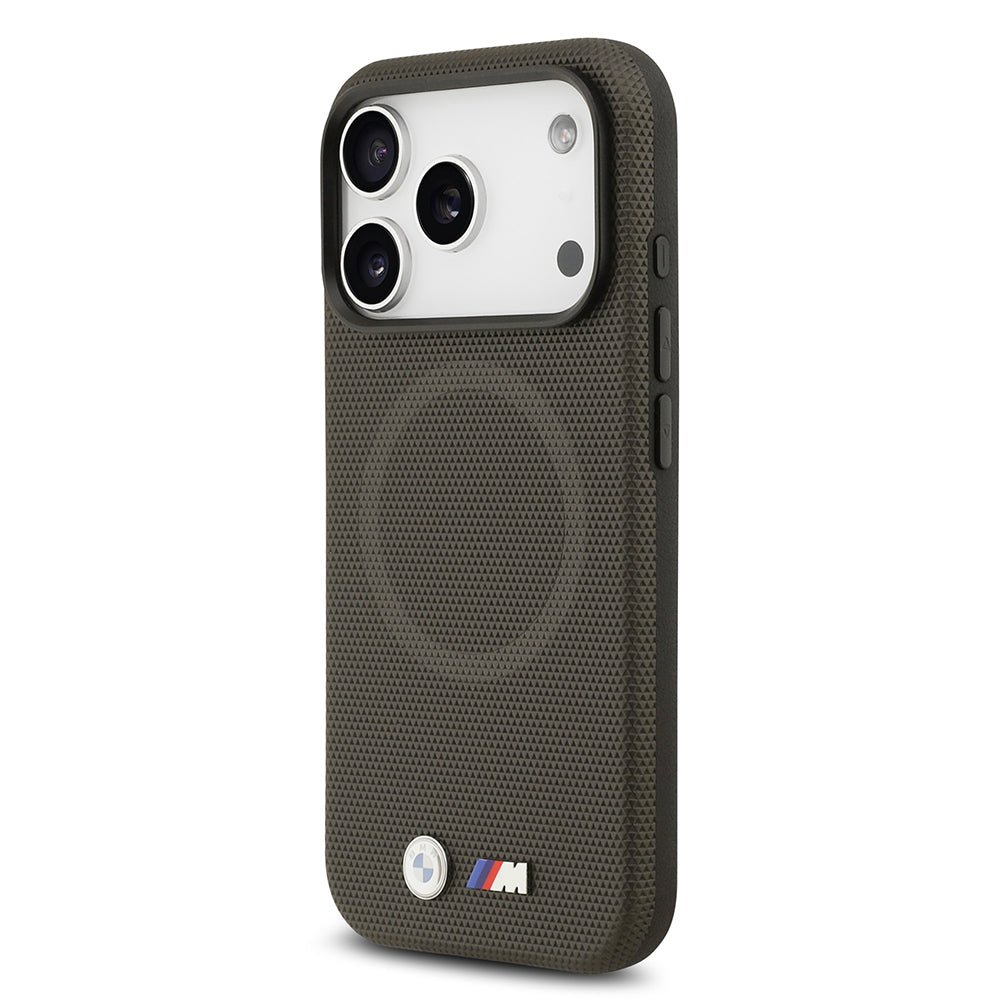 Apple iPhone 17 Pro Kılıf BMW Orjinal Lisanslı M-safe Şarj Özellikli Metal Logolu Delikli M Dizayn Deri Kapak Füme