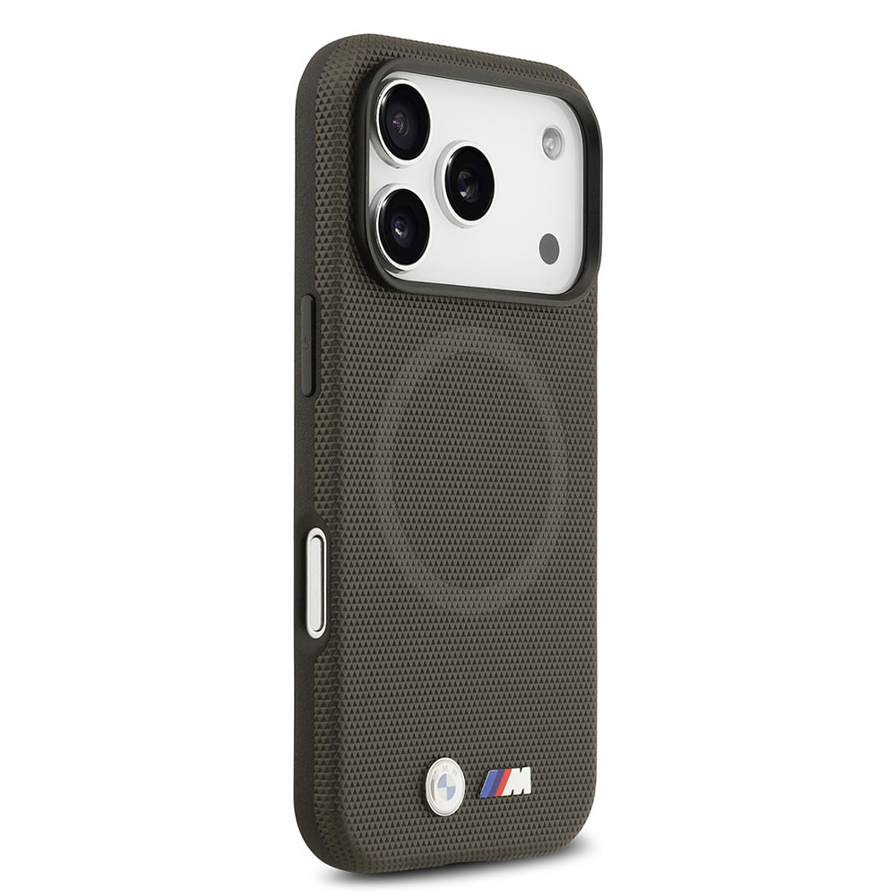 Apple iPhone 17 Pro Kılıf BMW Orjinal Lisanslı M-safe Şarj Özellikli Metal Logolu Delikli M Dizayn Deri Kapak Füme