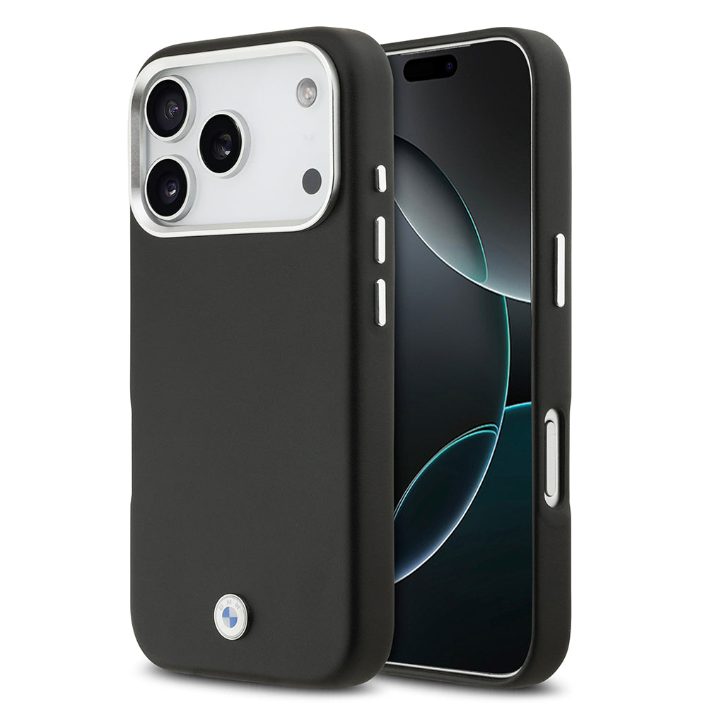Apple iPhone 17 Pro Kılıf BMW Orjinal Lisanslı M-safe Şarj Özellikli Metal Logolu Tam Kaplama Deri Kapak Siyah