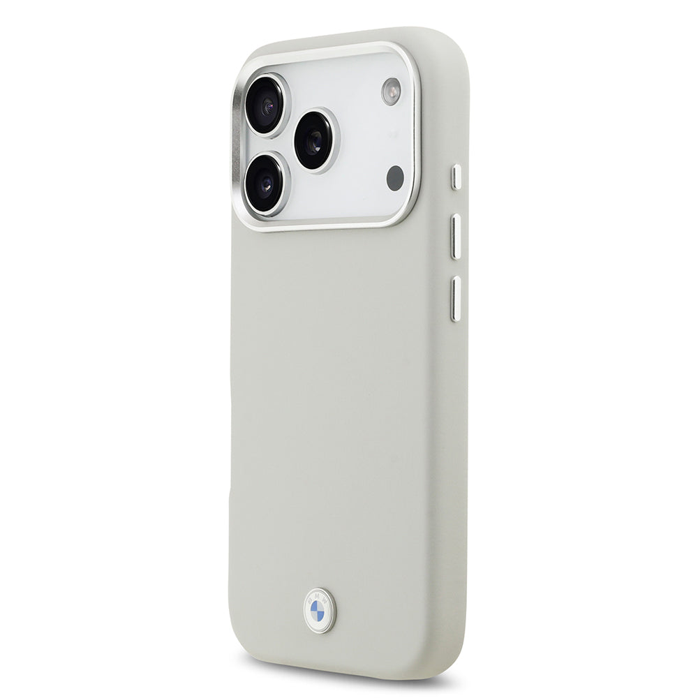 Apple iPhone 17 Pro Kılıf BMW Orjinal Lisanslı M-safe Şarj Özellikli Metal Logolu Tam Kaplama Deri Kapak Gri