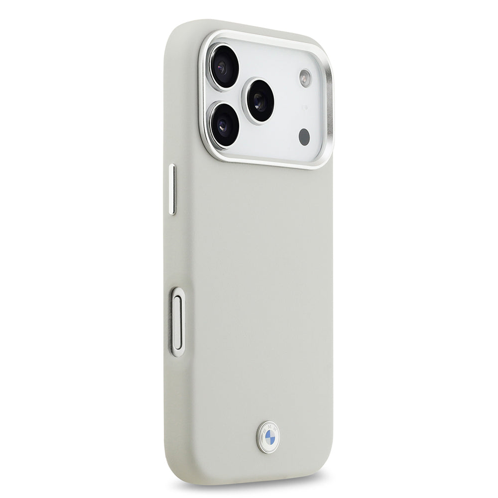 Apple iPhone 17 Pro Kılıf BMW Orjinal Lisanslı M-safe Şarj Özellikli Metal Logolu Tam Kaplama Deri Kapak Gri