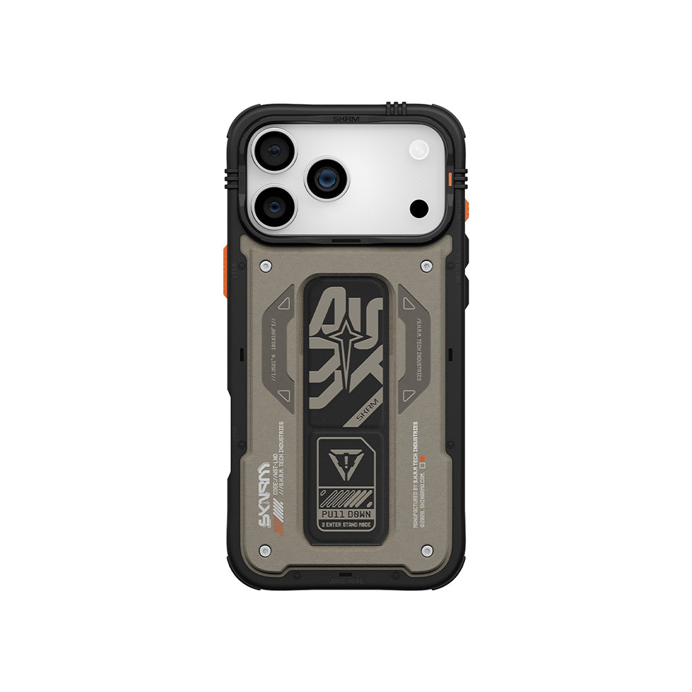 Apple iPhone 17 Pro Kılıf Desenli Airbag Tasarımlı Standlı Skinarma Aegis Kapak Gri