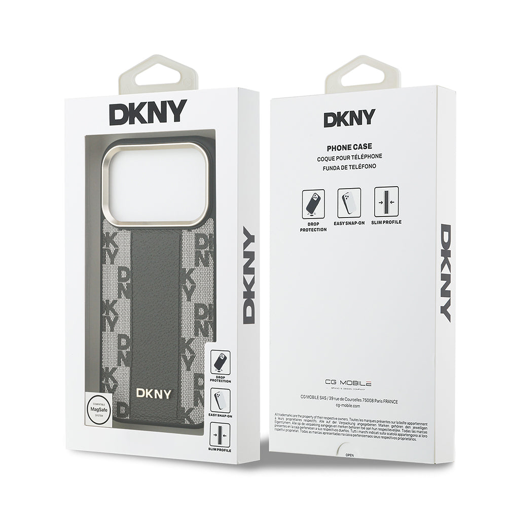 Apple iPhone 17 Pro Kılıf DKNY Orjinal Lisanslı M-safe Şarj Özellikli 3D Yazılı Checkered Pattern Kapak Siyah
