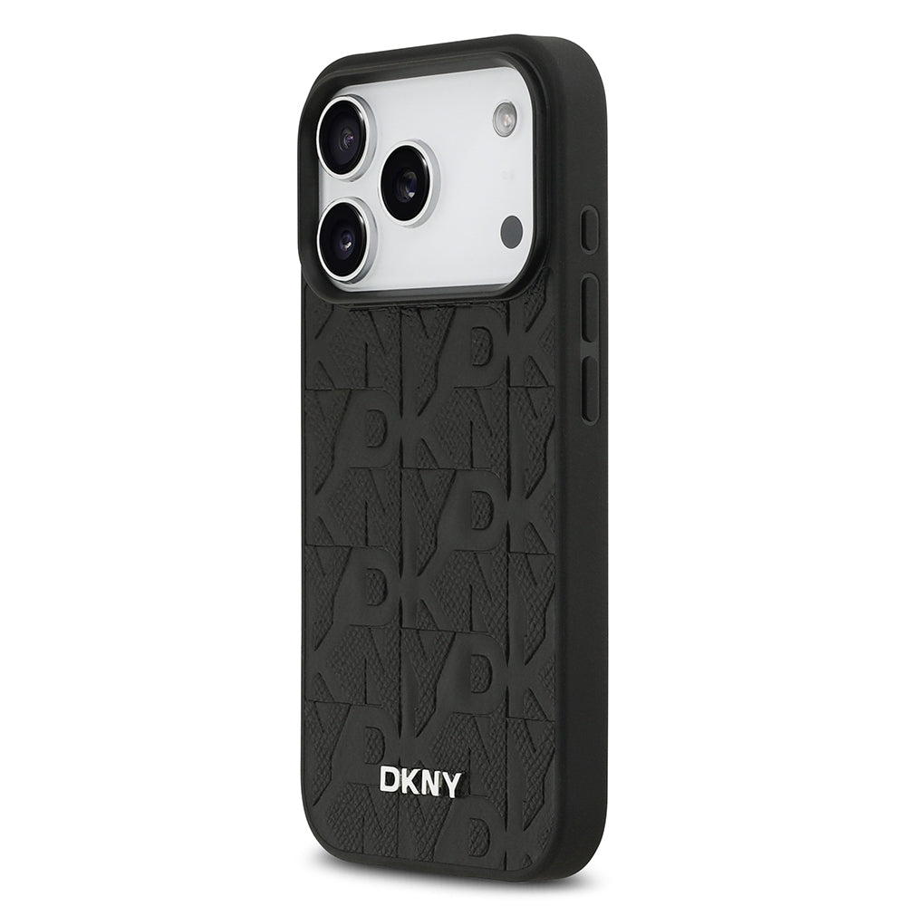 Apple iPhone 17 Pro Kılıf DKNY Orjinal Lisanslı M-safe Şarj Özellikli 3D Yazılı Grid Pattern Kapak Siyah