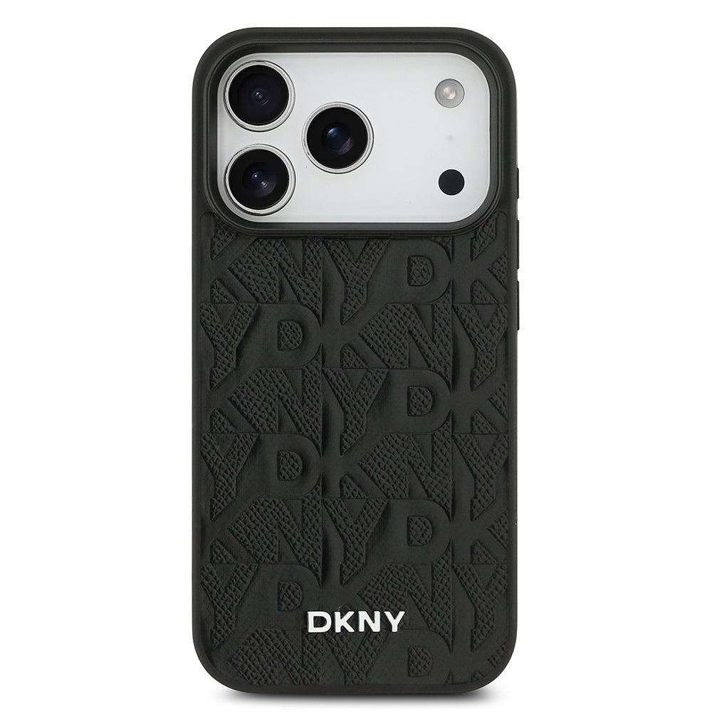 Apple iPhone 17 Pro Kılıf DKNY Orjinal Lisanslı M-safe Şarj Özellikli 3D Yazılı Grid Pattern Kapak Siyah