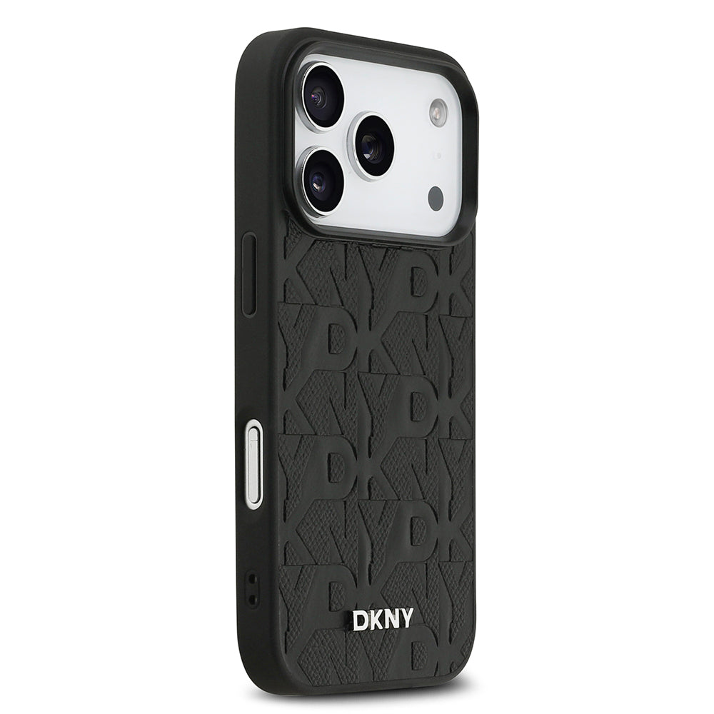 Apple iPhone 17 Pro Kılıf DKNY Orjinal Lisanslı M-safe Şarj Özellikli 3D Yazılı Grid Pattern Kapak Siyah