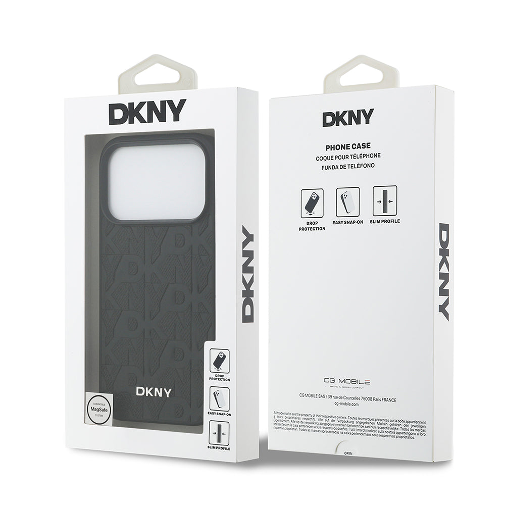 Apple iPhone 17 Pro Kılıf DKNY Orjinal Lisanslı M-safe Şarj Özellikli 3D Yazılı Grid Pattern Kapak Siyah