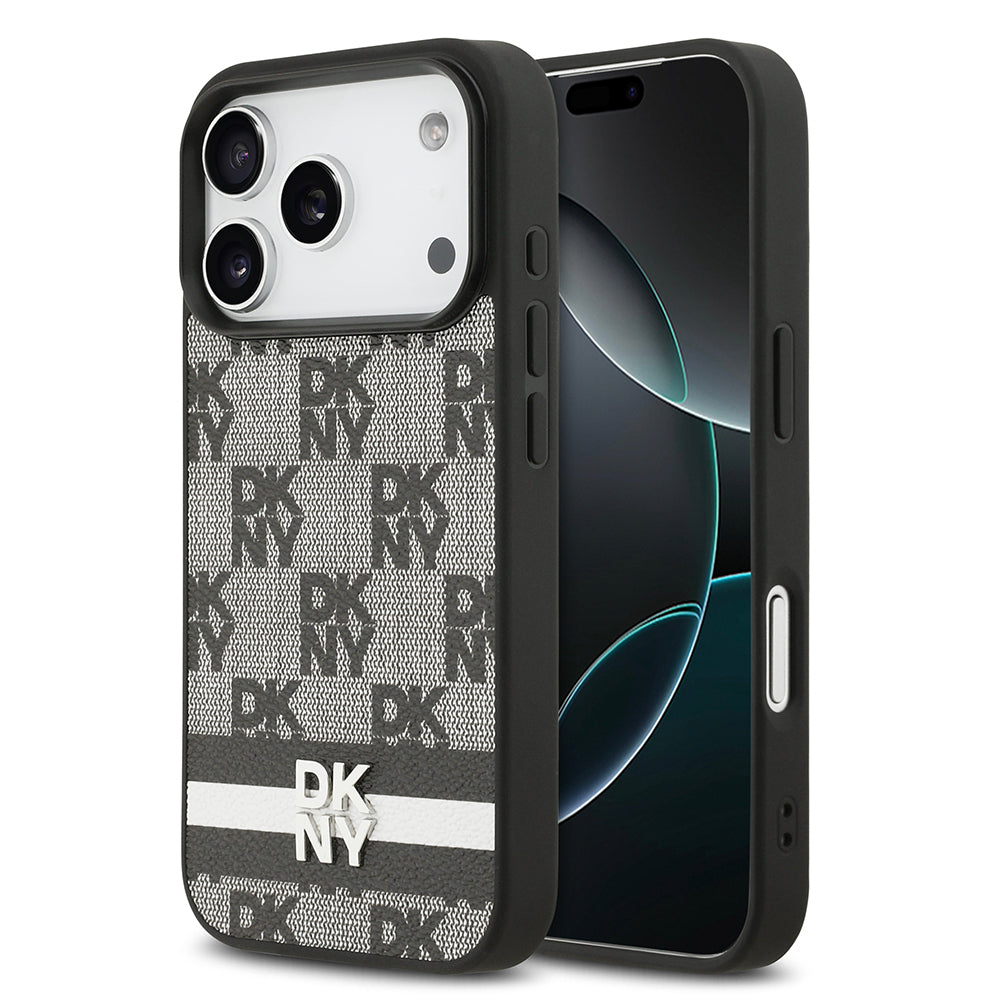 Apple iPhone 17 Pro Kılıf DKNY Orjinal Lisanslı M-safe Şarj Özellikli 3D Yazılı Metal Logolu Kapak Siyah