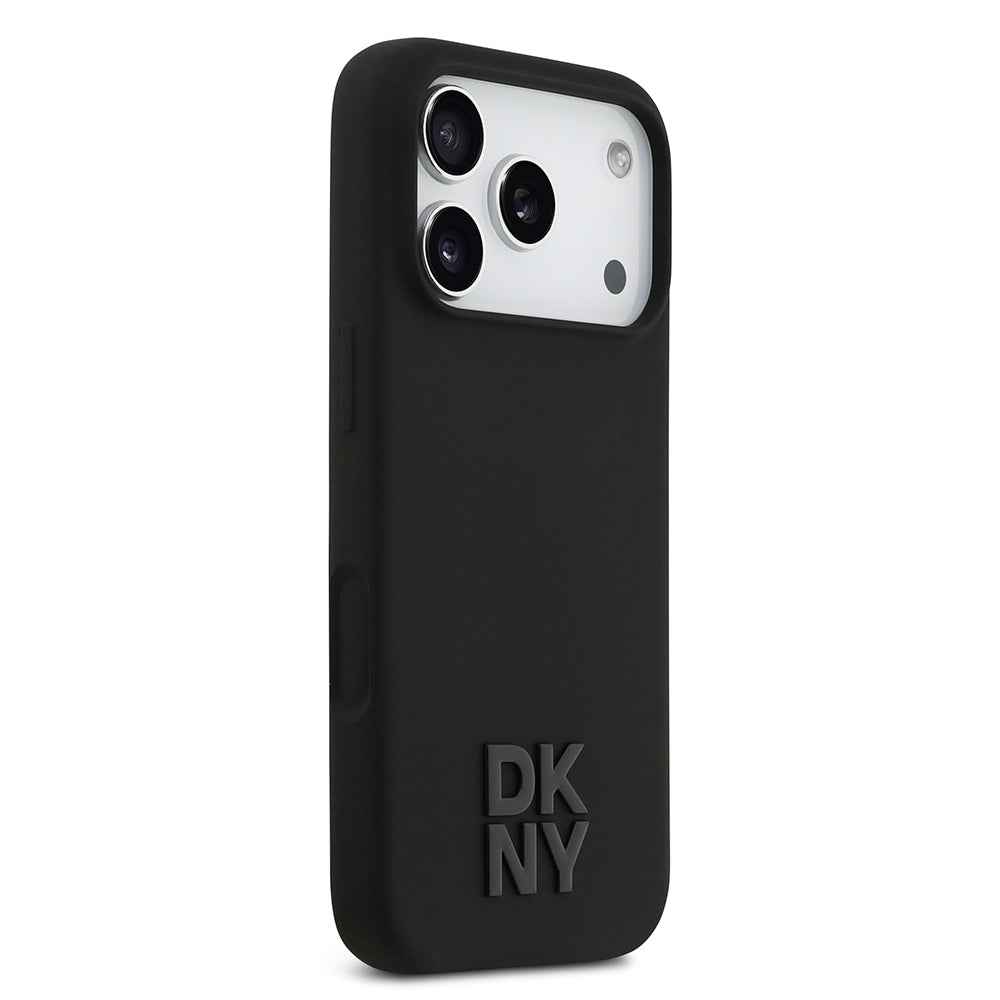 Apple iPhone 17 Pro Kılıf DKNY Orjinal Lisanslı M-safe Şarj Özellikli Metal Logolu Silikon Kapak Siyah